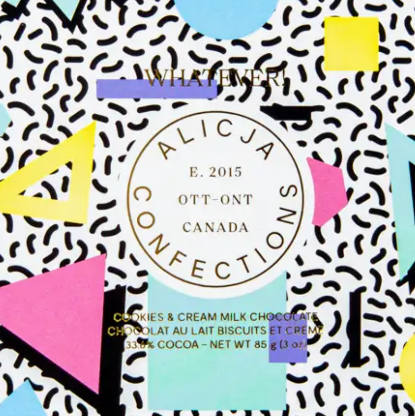 Alicja Confections - Whatever! Postcard Cookies & Cream White & Milk Chocolate Bar