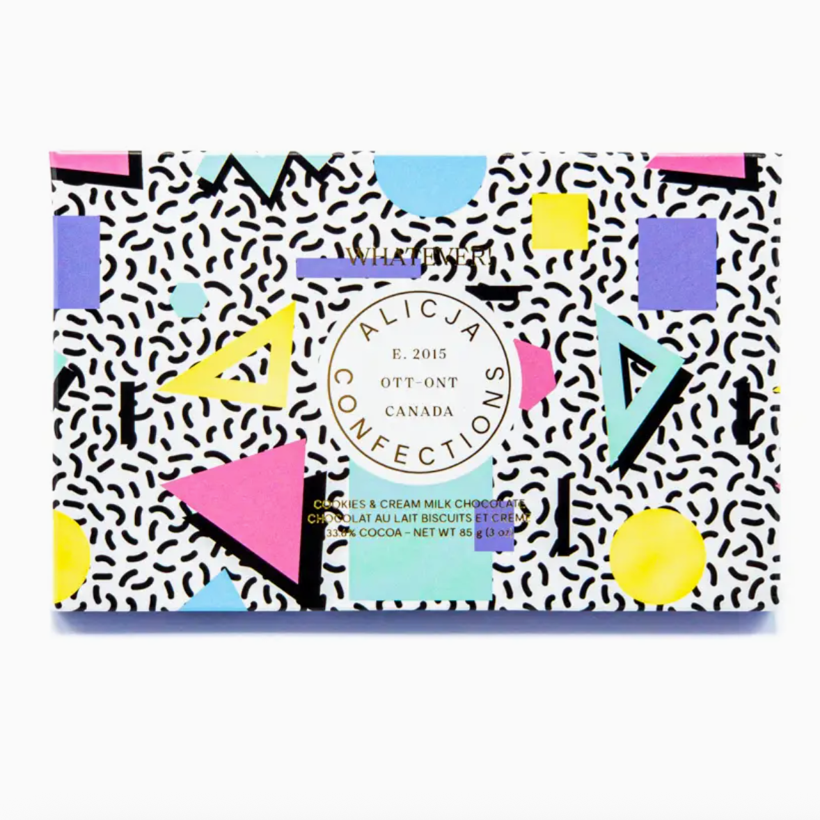 Alicja Confections - Whatever! Postcard Cookies & Cream White & Milk Chocolate Bar