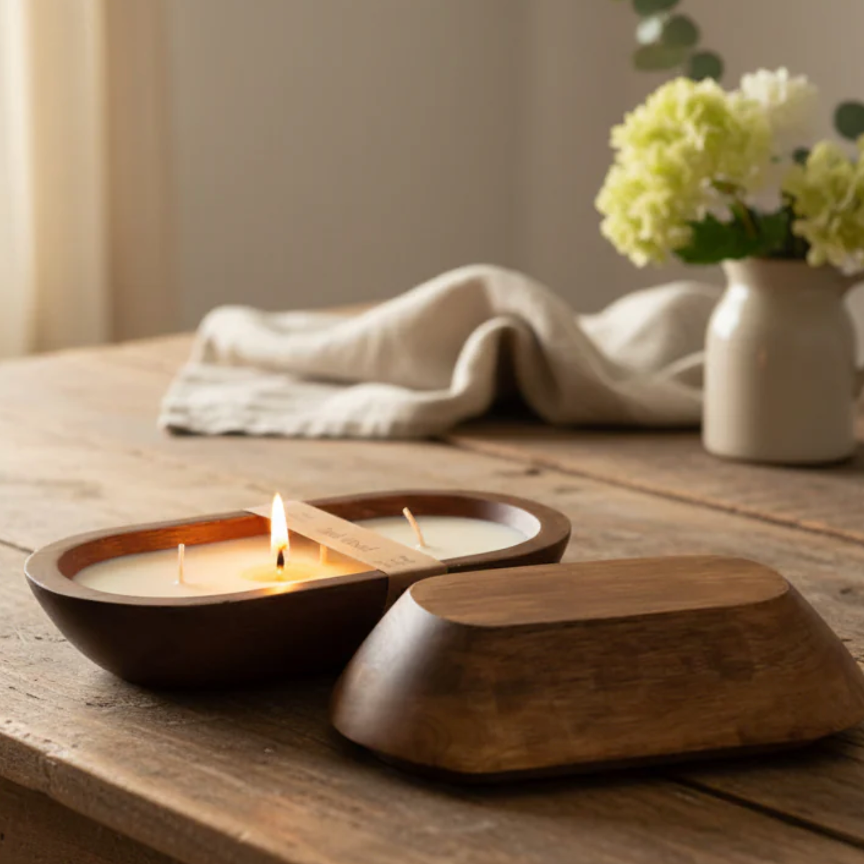 North Country Candle - 9" Antique Walnut TEAK WOOD Dough Bowl Soy Wax Candle