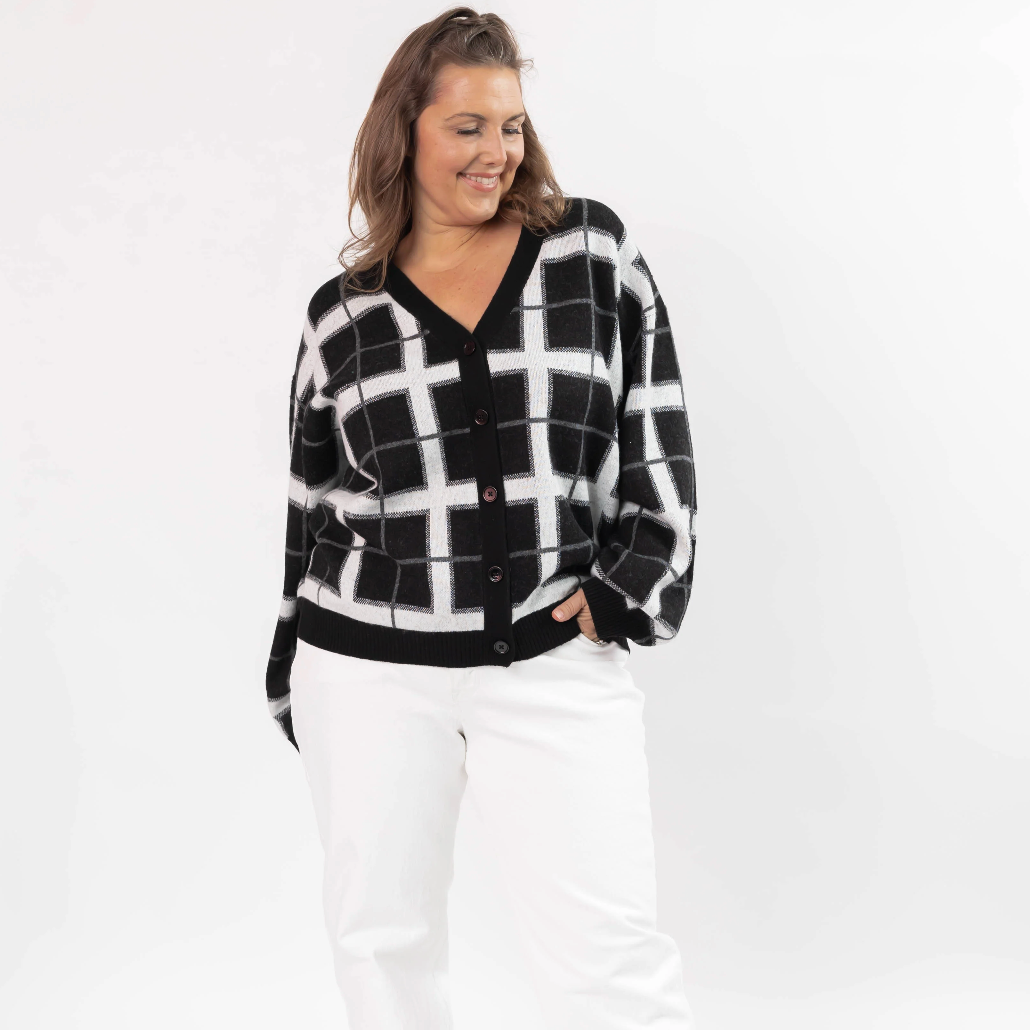 Smash & Tess PLAID Cardigan - Black/White Combo