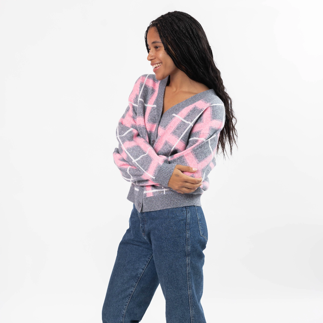 Smash & Tess PLAID Cardigan - Pink/Grey Combo