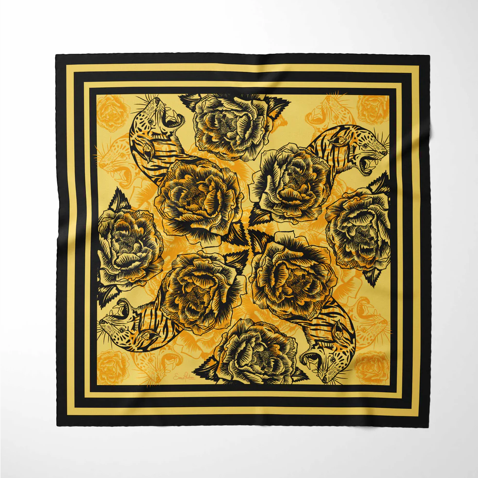 Emma Phelan Design 100% Silk Scarf - Tiger & Peony