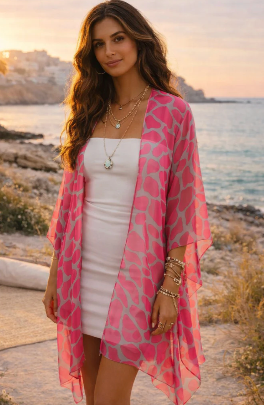 BAZ Kimono - Fuchsia Geo Print