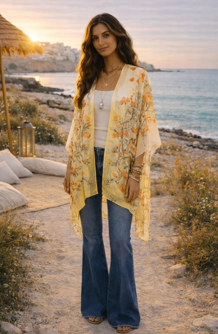 BAZ Kimono - Butter Yellow Floral