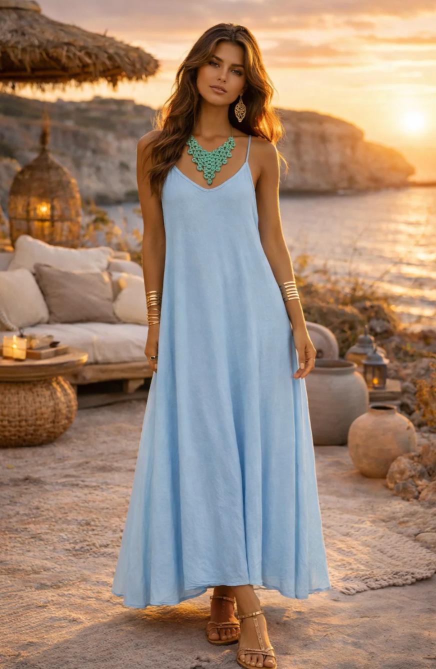 BAZ Italian BRIGHT Linen Slip Dress