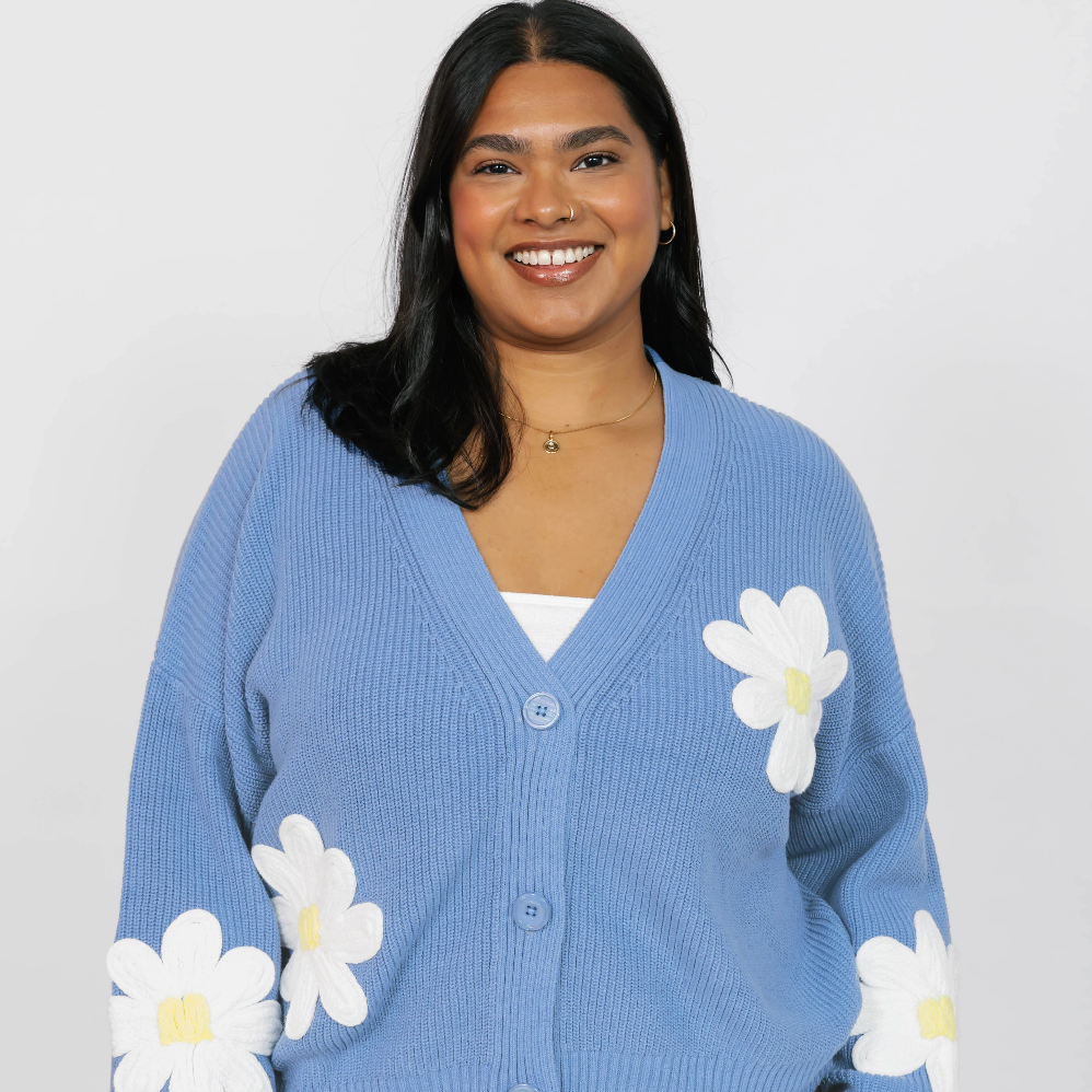 Smash & Tess NORA Daisy Cotton Cardigan - Cornflower Blue/Ivory