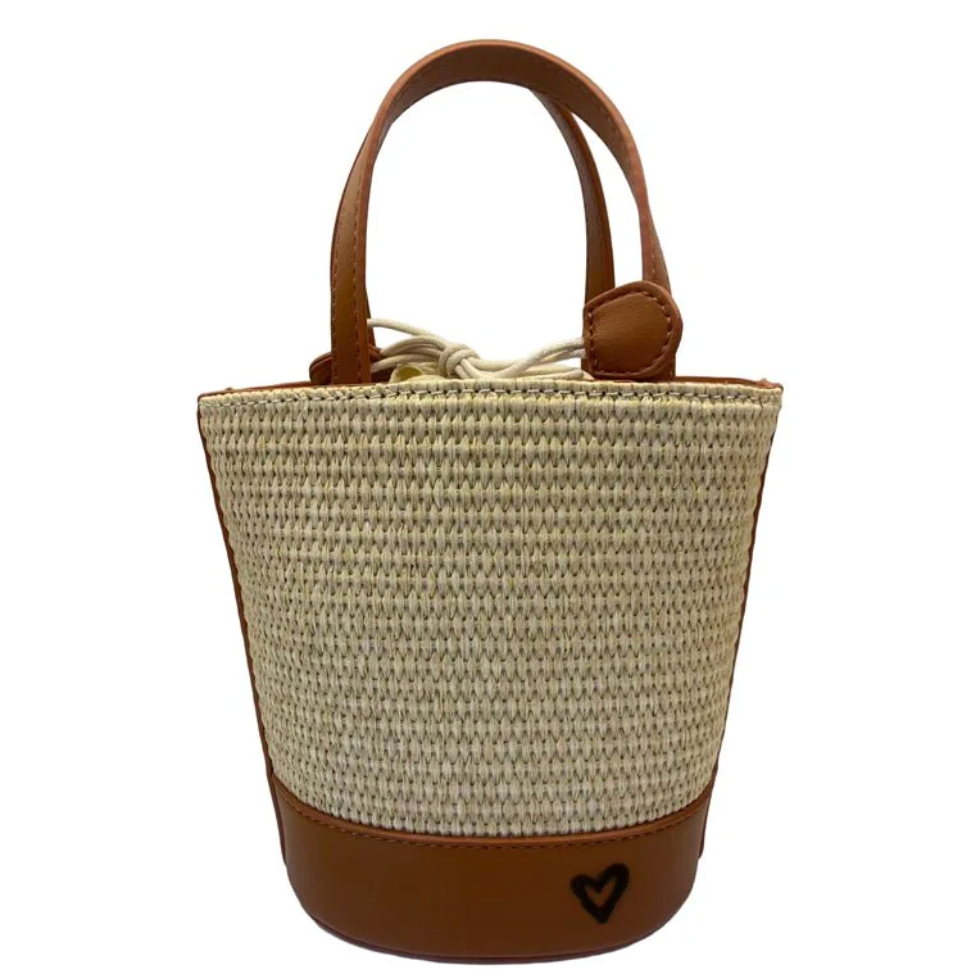 preneLOVE LYTTON Raffia Small Crossbody Bucket Bag