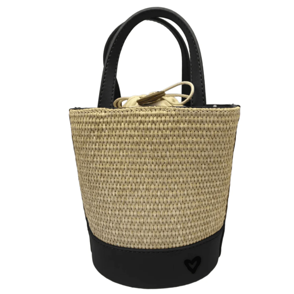 preneLOVE LYTTON Raffia Small Crossbody Bucket Bag