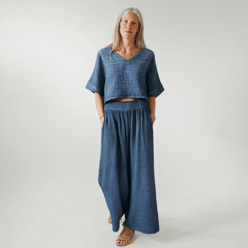 Pokoloko - Turkish Cotton Crinkle Denim Palazzo Pants
