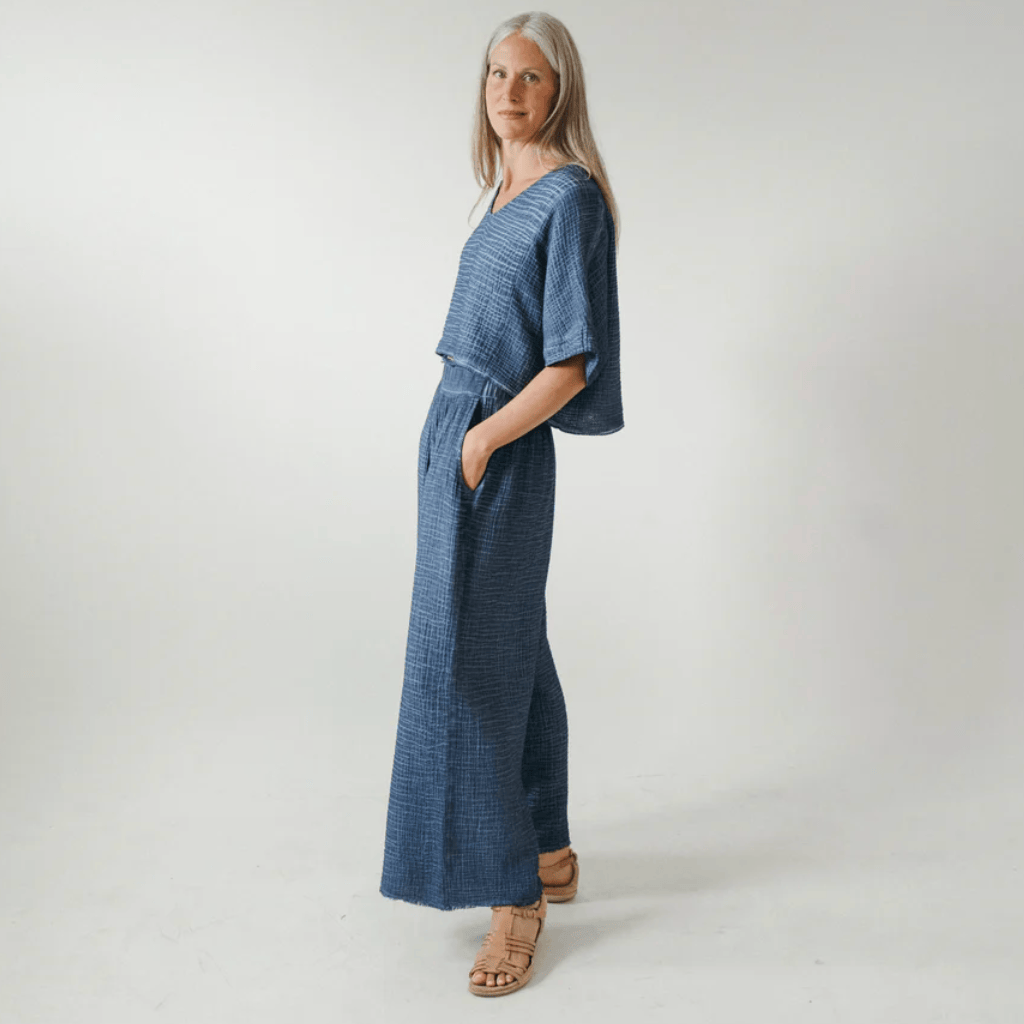 Pokoloko - Turkish Cotton Crinkle Denim Palazzo Pants