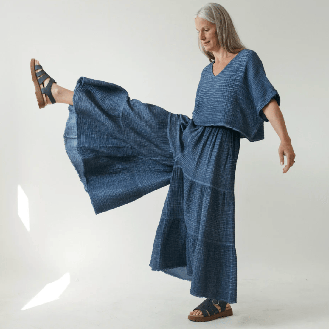 Pokoloko - Turkish Cotton Crinkle Denim Skirt Pants