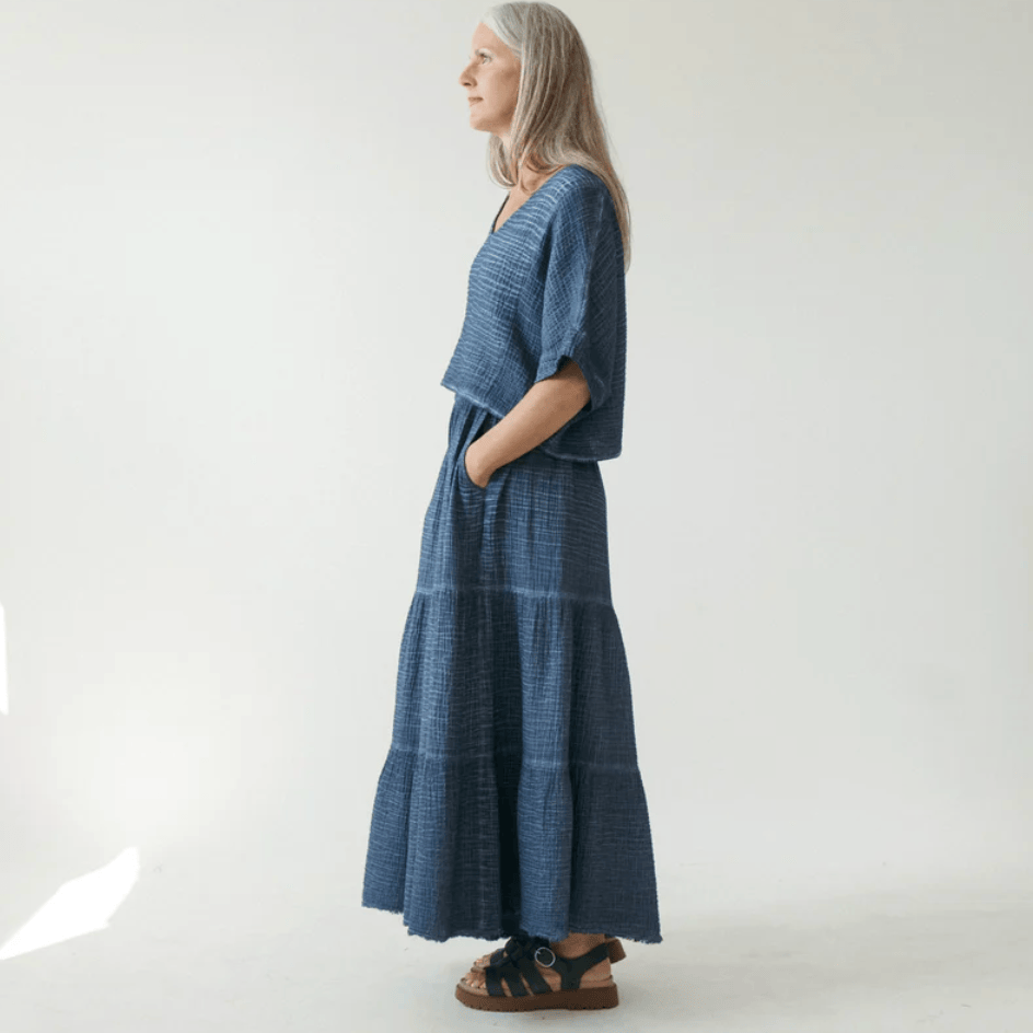 Pokoloko - Turkish Cotton Crinkle Denim Skirt Pants