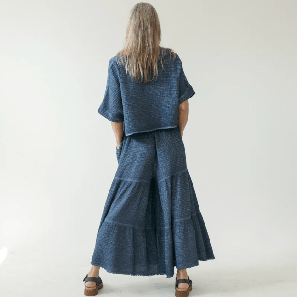 Pokoloko - Turkish Cotton Crinkle Denim Skirt Pants