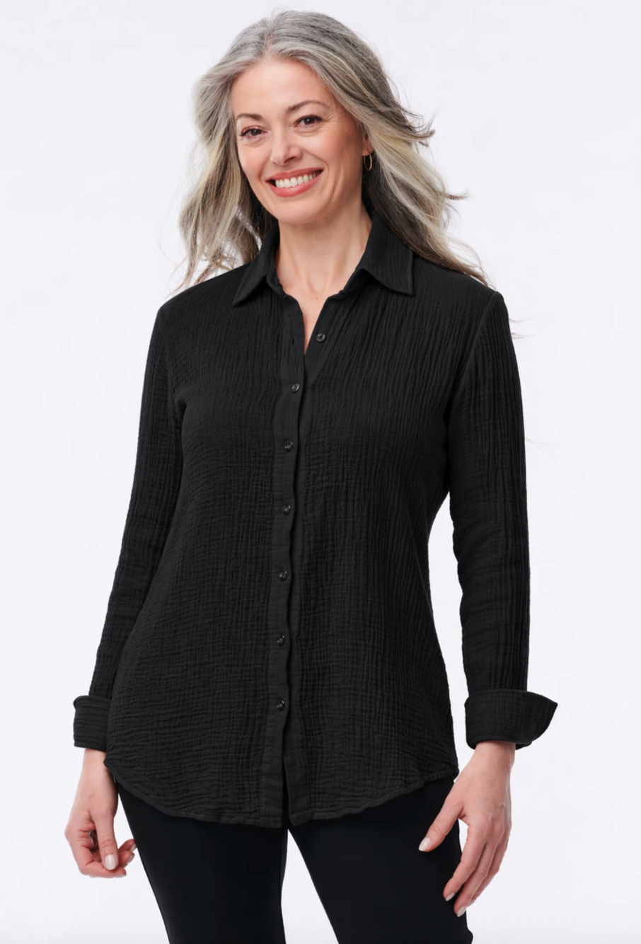 Helene Clarkson Design AMALFI CRINKLE Black Blouse
