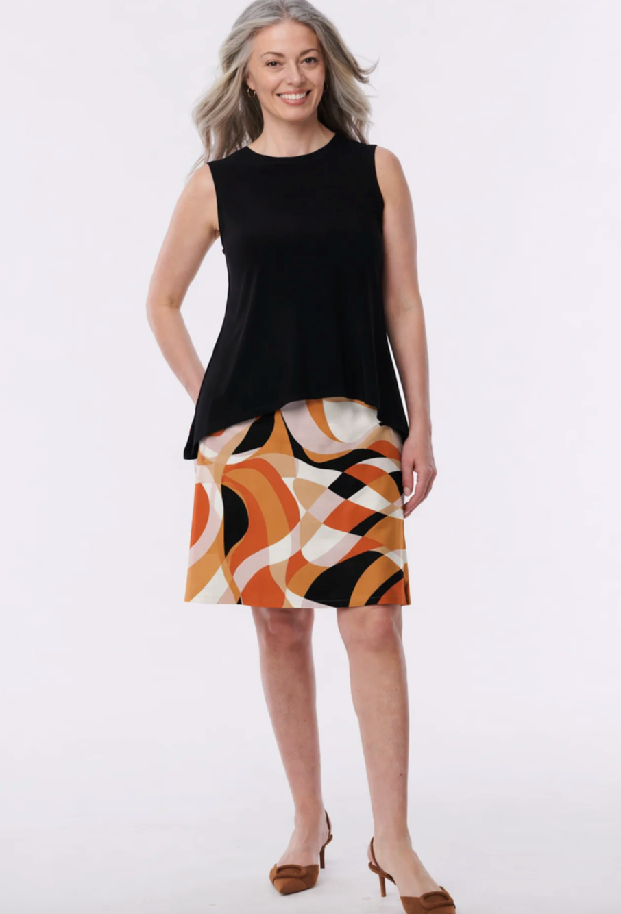 Helene Clarkson Design HALLE Reversible Wrinkle-Free Skirt in Black/Pucci