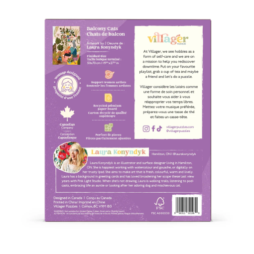 Villager Puzzles - BALCONY CATS 1000-Piece Puzzle for Adults Designed in Canada by Laura Konyndyk