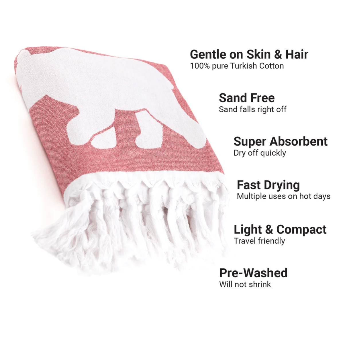 Pomp & Sass Turkish Body Towel - Red & White Canadian Bears