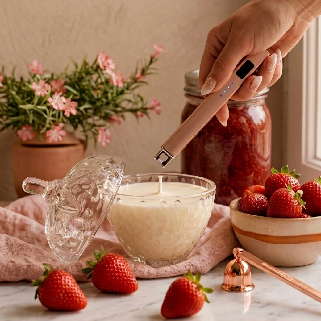 The Scented Market - GLASS STRAWBERRY Soy Wax Candle with Lid