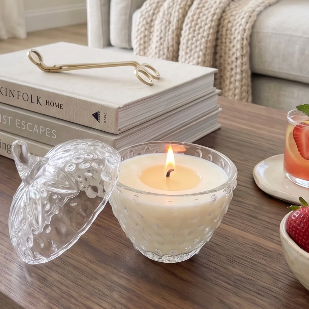 The Scented Market - GLASS STRAWBERRY Soy Wax Candle with Lid