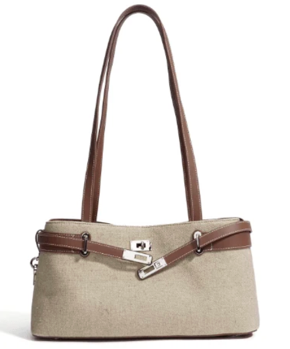 preneLOVE RUNDLE Genuine Leather & Linen Handbag