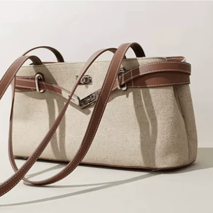 preneLOVE RUNDLE Genuine Leather & Linen Handbag