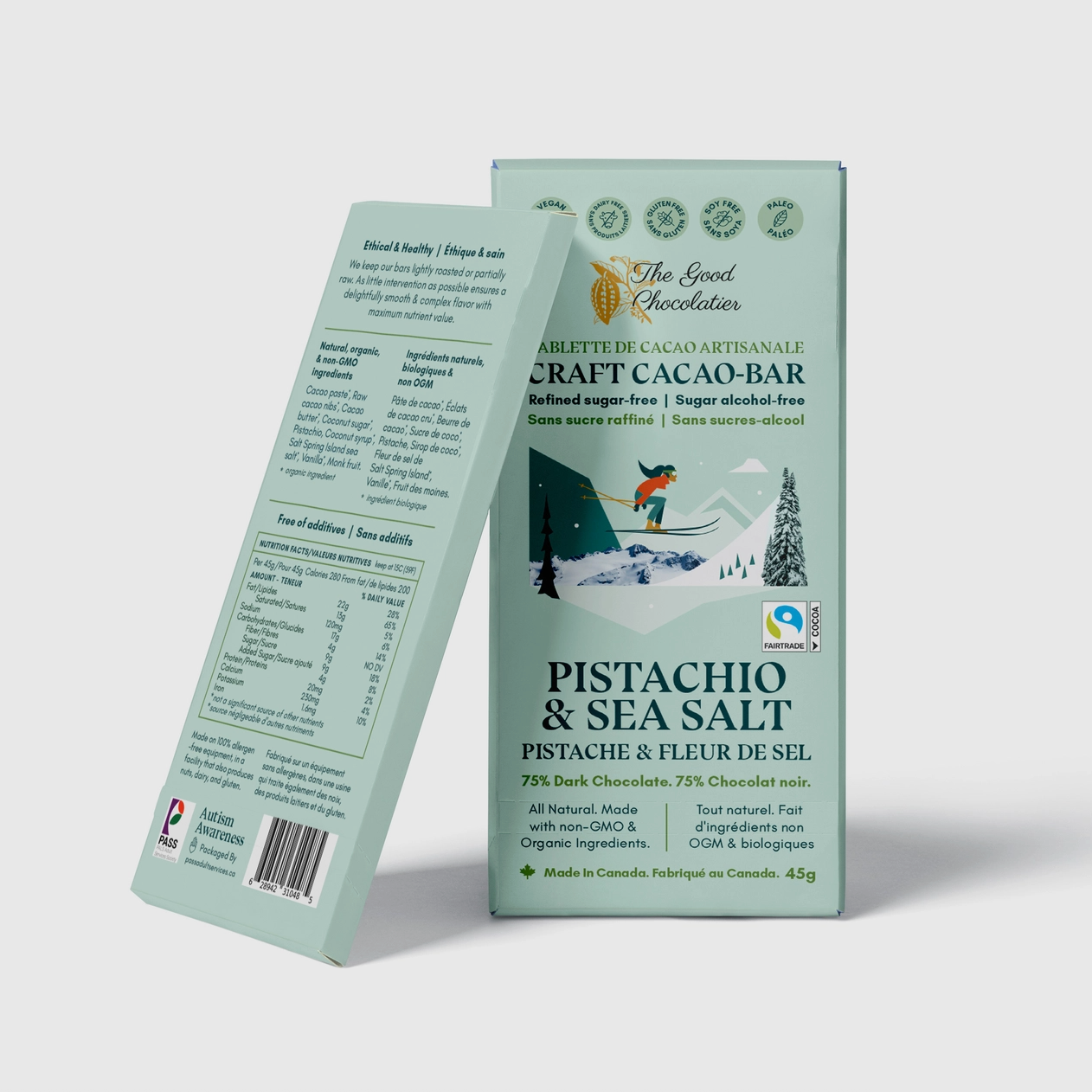 The Good Chocolatier - Pistachio & Sea Salt 75% Dark Chocolate Bar