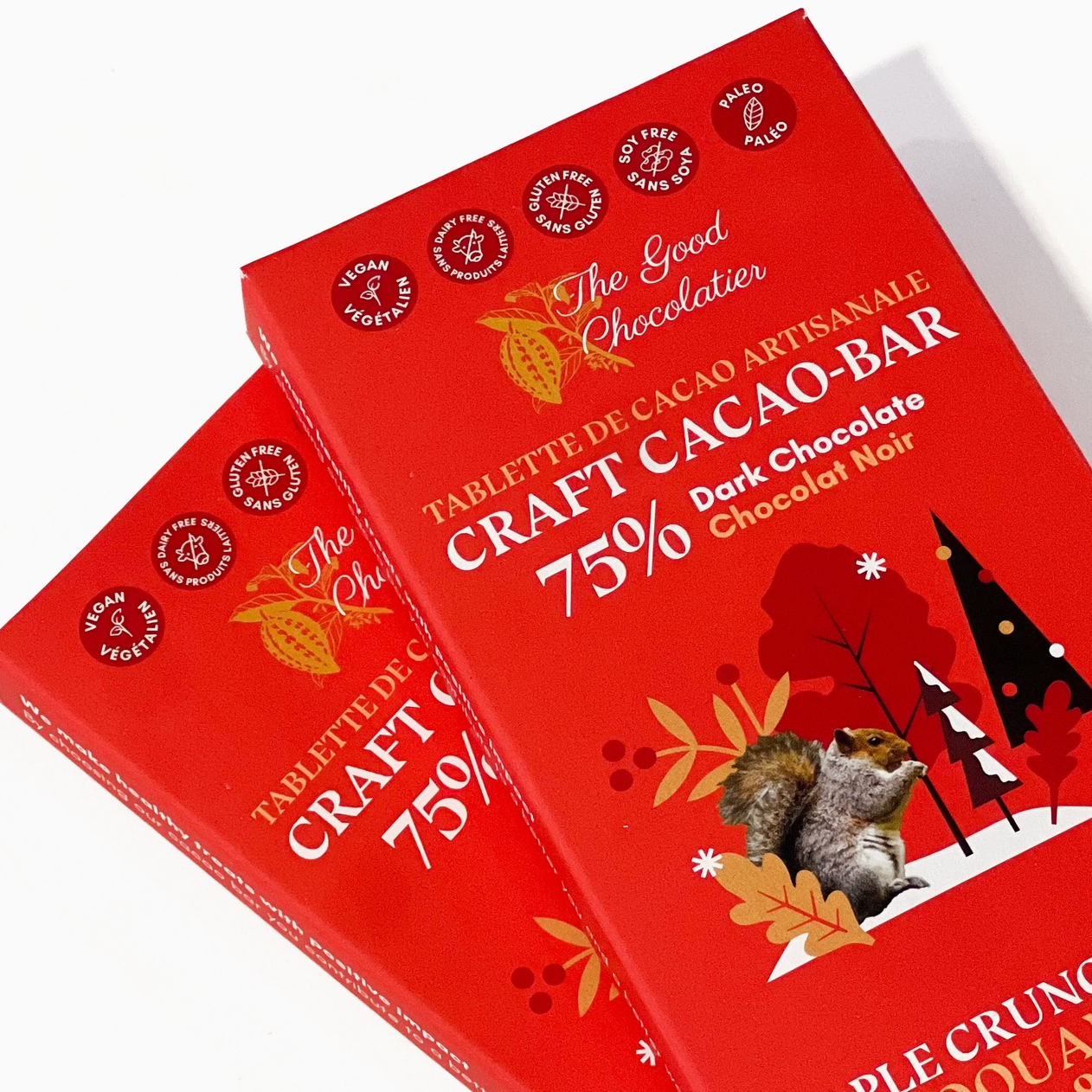 The Good Chocolatier - Maple Crunch Pecan 75% Dark Chocolate Bar