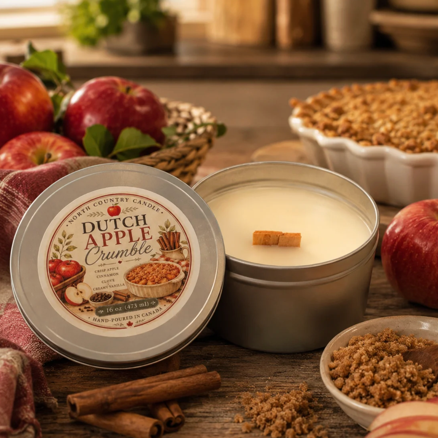 North Country Candle - 16oz Silver Wood Wick Candle Tin