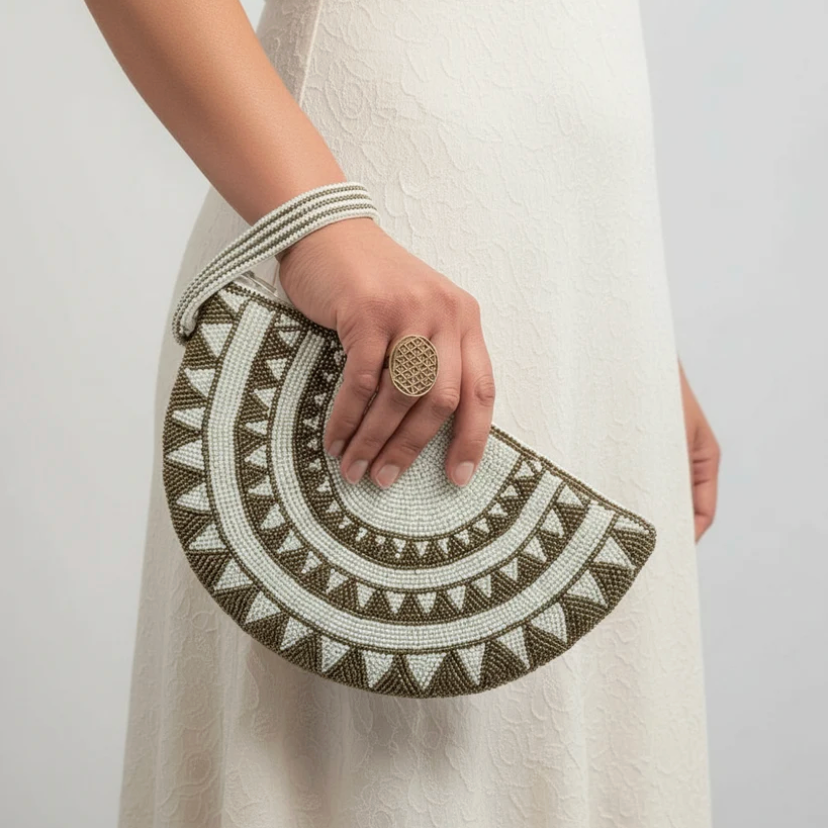 Dandarah - Half Moon Handbeaded Wristlet