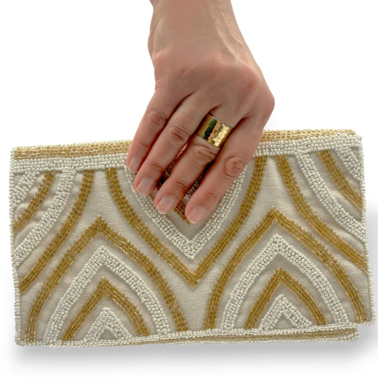 Dandarah - Gold Arches Handbeaded Flap Clutch