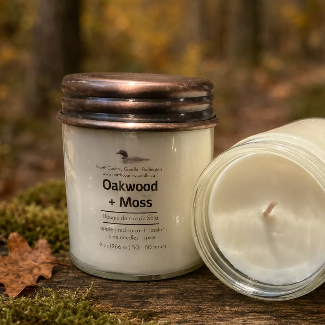 North Country Candle - 9oz OAKWOOD & MOSS Soy Wax Candle with Copper Lid