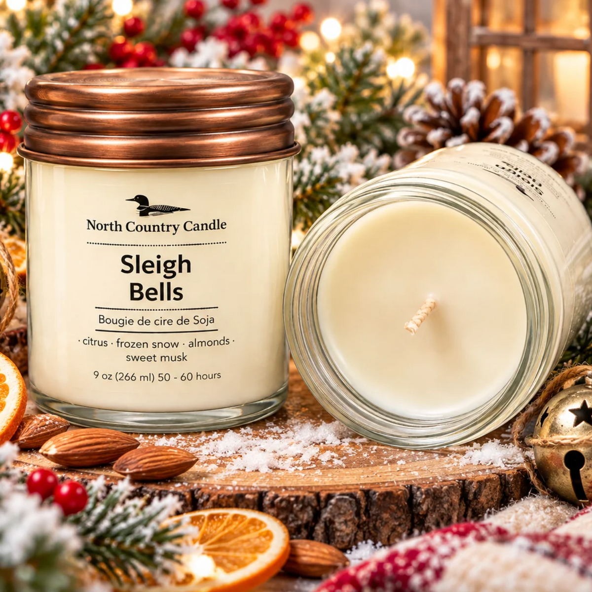 North Country Candle - SLEIGH BELLS Soy Wax Candle with Copper Lid