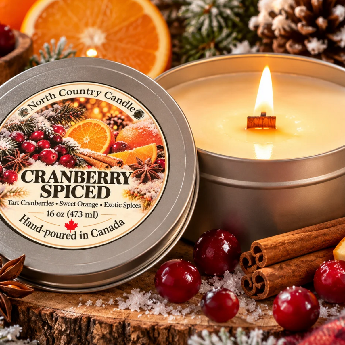 North Country Candle - 16oz Silver Wood Wick Candle Tin