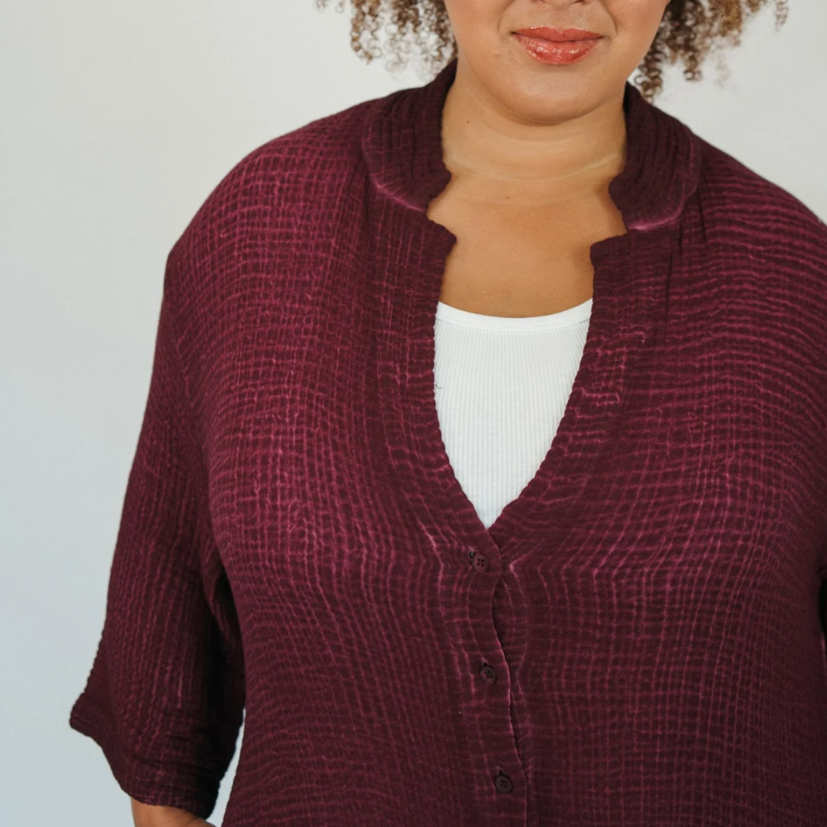 Pokoloko - 4 Layer Crinkle Shirt Dress with Buttons