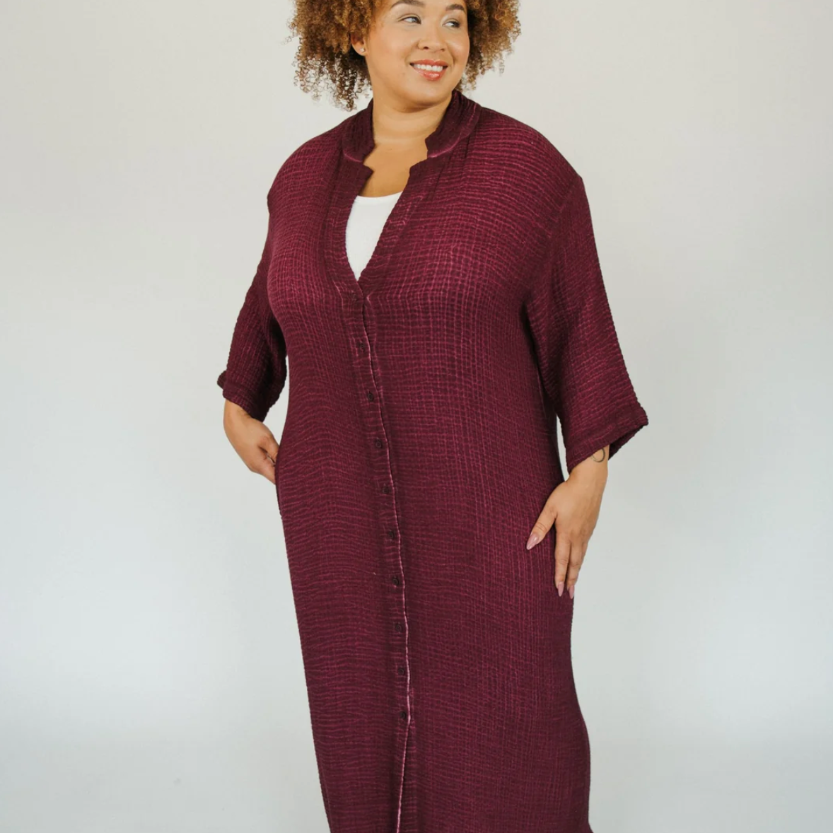 Pokoloko - 4 Layer Crinkle Shirt Dress with Buttons