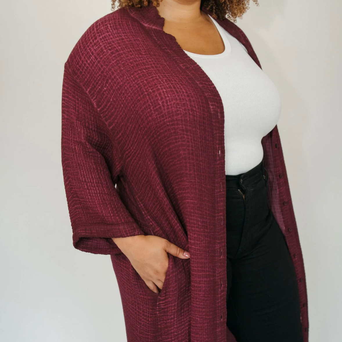 Pokoloko - 4 Layer Crinkle Shirt Dress with Buttons
