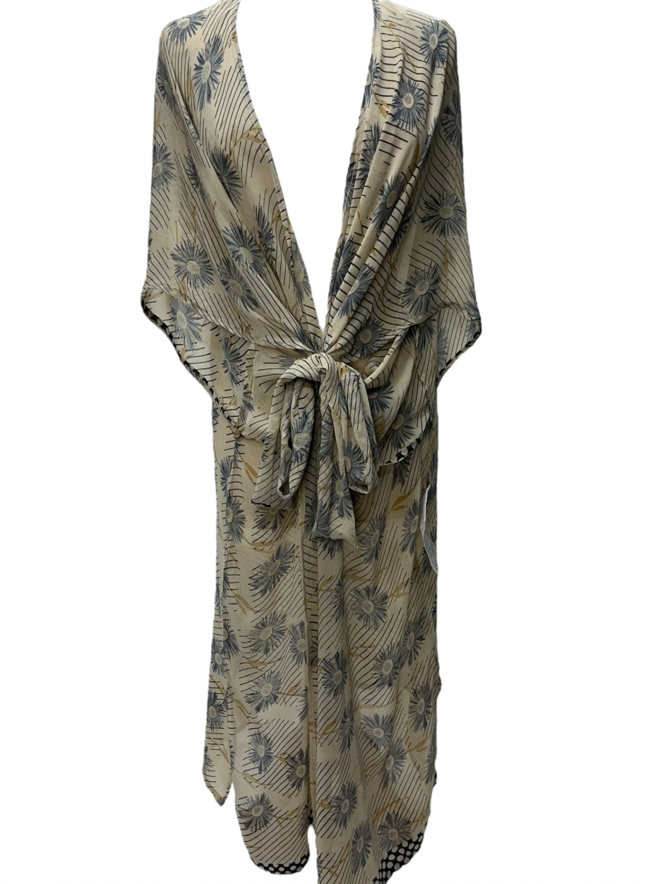 sariKNOTsari Avatar Long Pure Silk Kimono Sleeved Duster with Belt