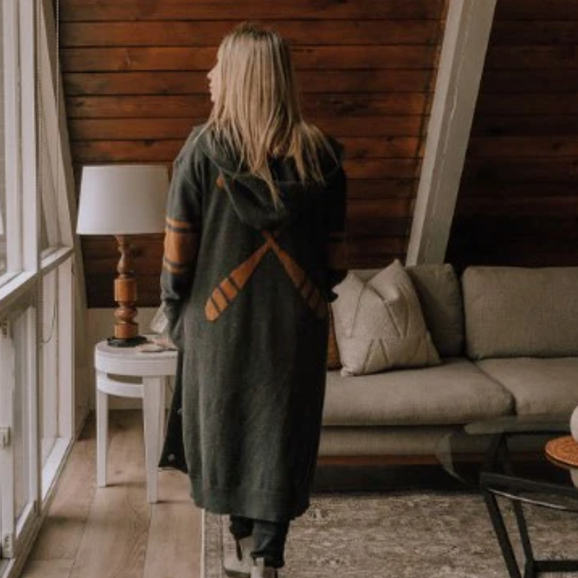 Canoe & Lake Long Hooded Dockside Knit Cardi (100% Cotton)