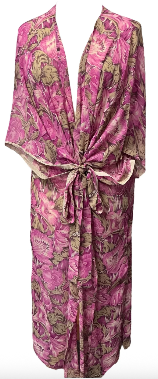 sariKNOTsari Avatar Long Pure Silk Kimono Sleeved Duster with Belt