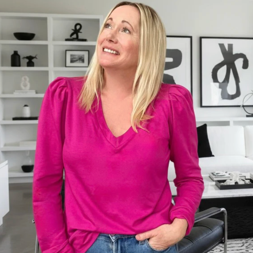 DOTTY V-Neck Hot Pink Sassy Sweatshirt