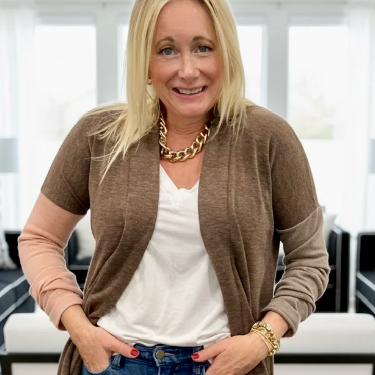 DOTTY Cocoa + Pink + Mink Cardigan