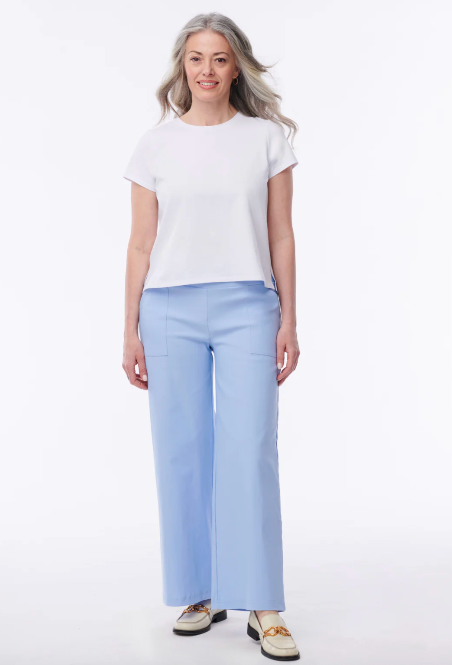 Helene Clarkson Design ANDORRA LIGHT BLUE Crop Pants with Pockets