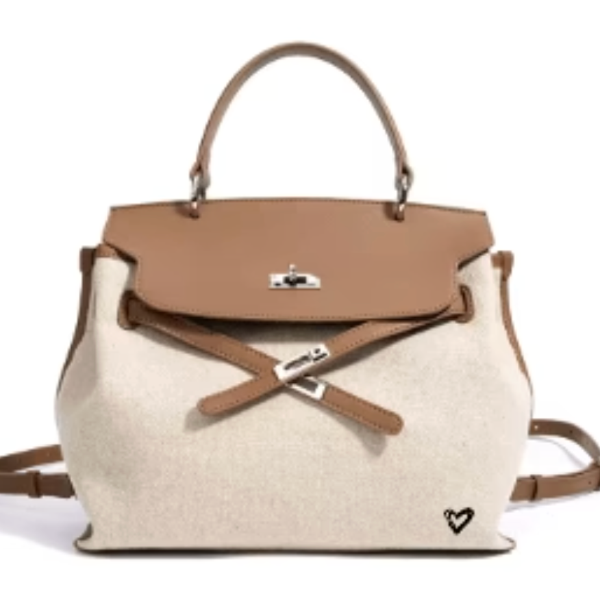 preneLOVE ROSSEAU Genuine Leather & Linen Handbag / Backpack