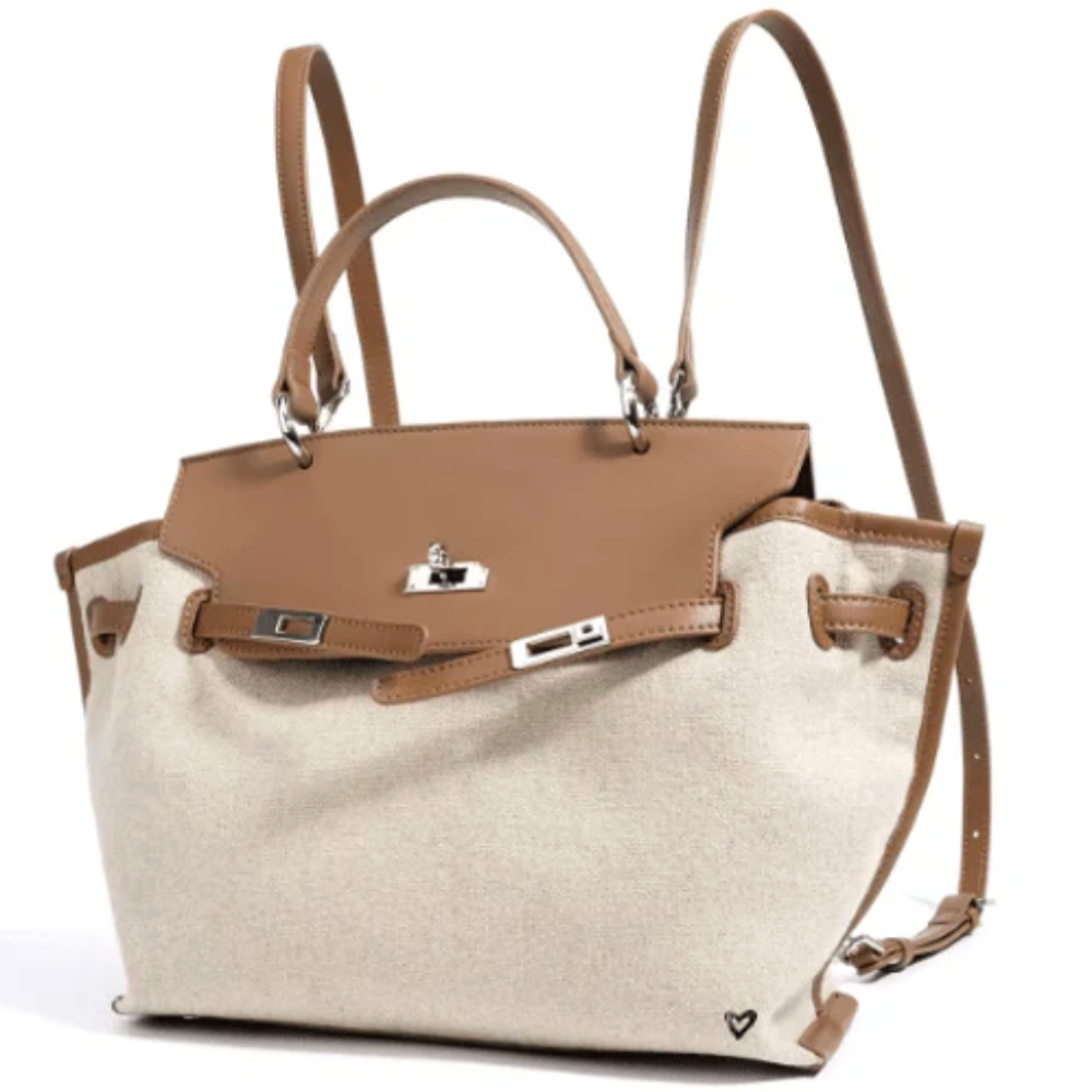 preneLOVE ROSSEAU Genuine Leather & Linen Handbag / Backpack