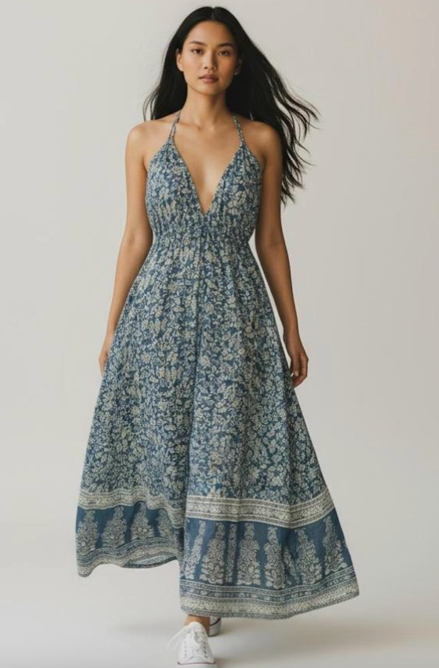 THEBEANWALK Dress - Blue Halter Maxi by Maple & People