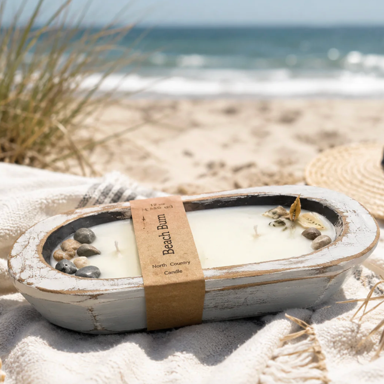 North Country Candle - Distressed Linen BEACH BUM Dough Bowl Soy Wax Candle