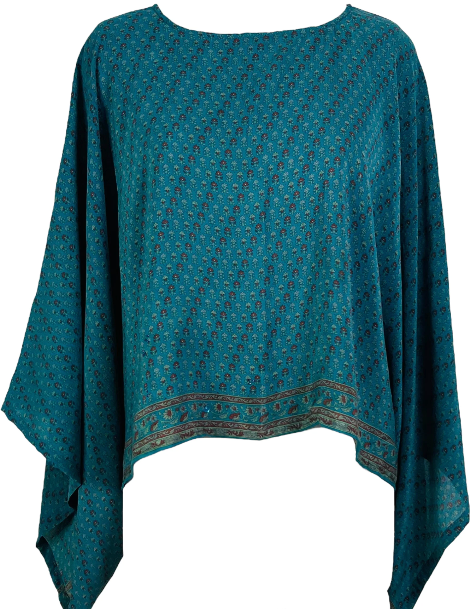 sariKNOTsari Avatar Pure Silk Kimono-Sleeved Top