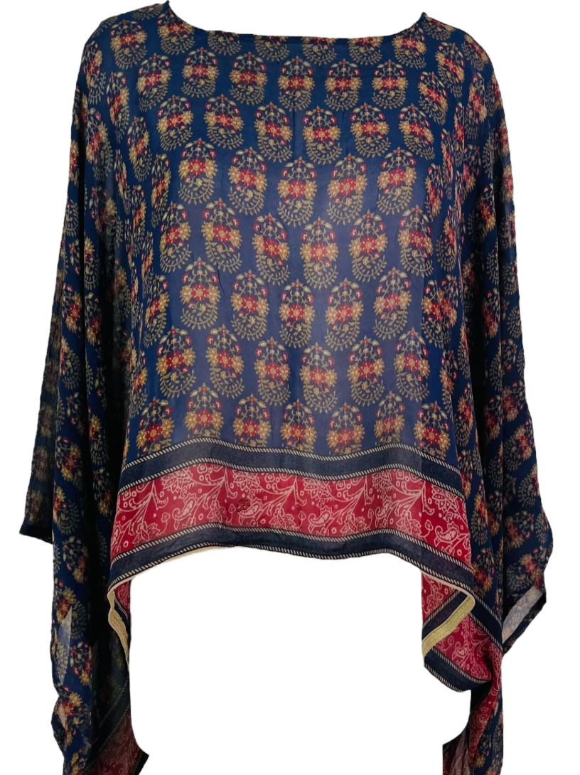 sariKNOTsari Avatar Pure Silk Kimono-Sleeved Top