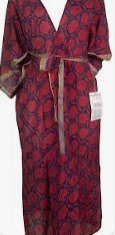 sariKNOTsari Avatar Long Pure Silk Kimono Sleeved Duster with Belt