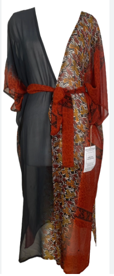 sariKNOTsari Avatar Long Pure Silk Kimono Sleeved Duster with Belt
